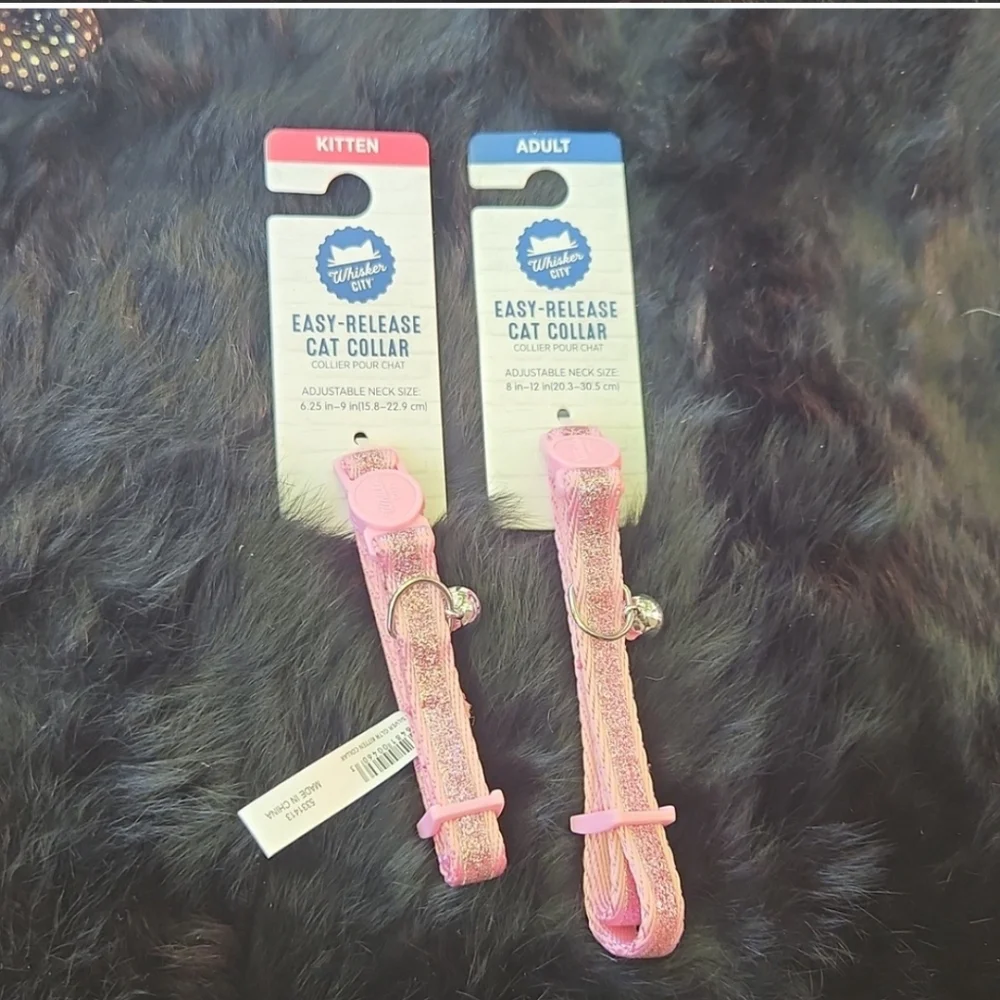 NWT 2 sparkly pink cat kitten collars with bell Adult and baby size